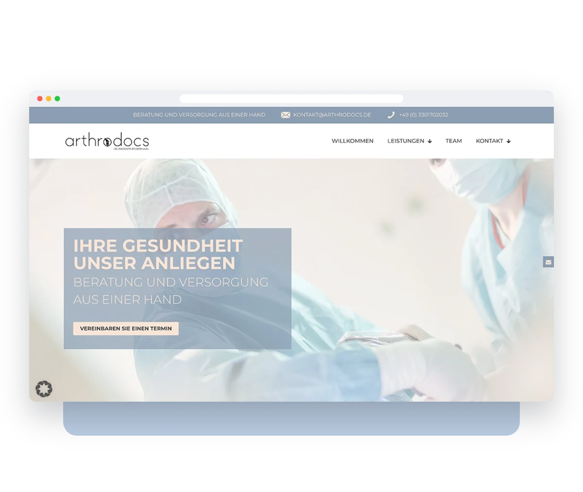 Website von Arthrodocs im Browserfenster – Webdesign von Creativ Media Factory