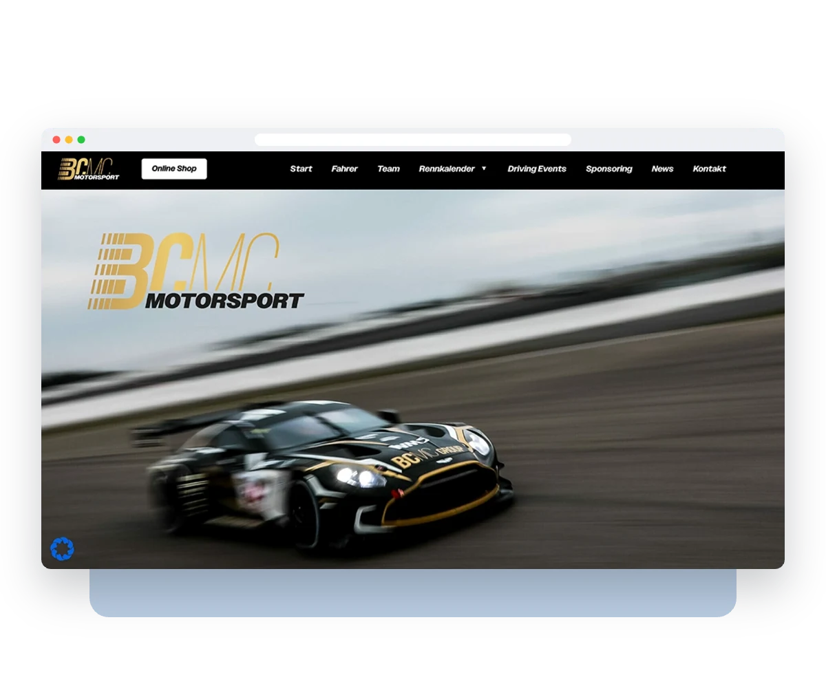 Website von BCMC Motorsport im Browserfenster – Webdesign von Creativ Media Factory