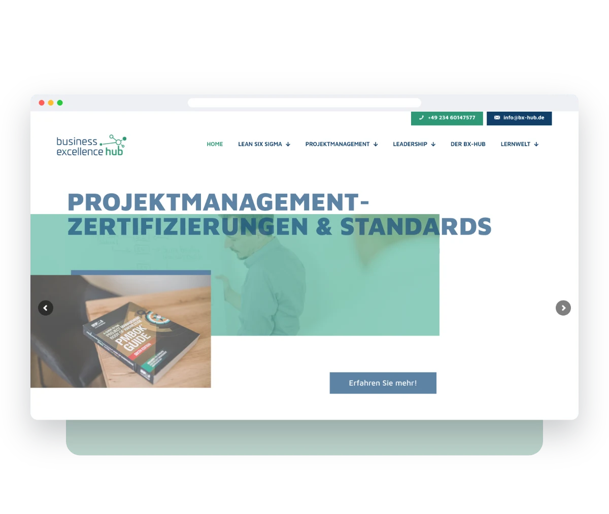 Website von Business Excellence Hub im Browserfenster – Webdesign von Creativ Media Factory