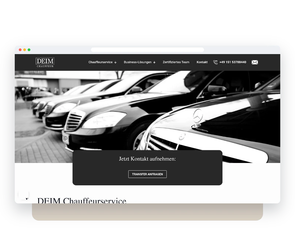 Website von DEIM Chauffeurservice im Browserfenster – Webdesign von Creativ Media Factory
