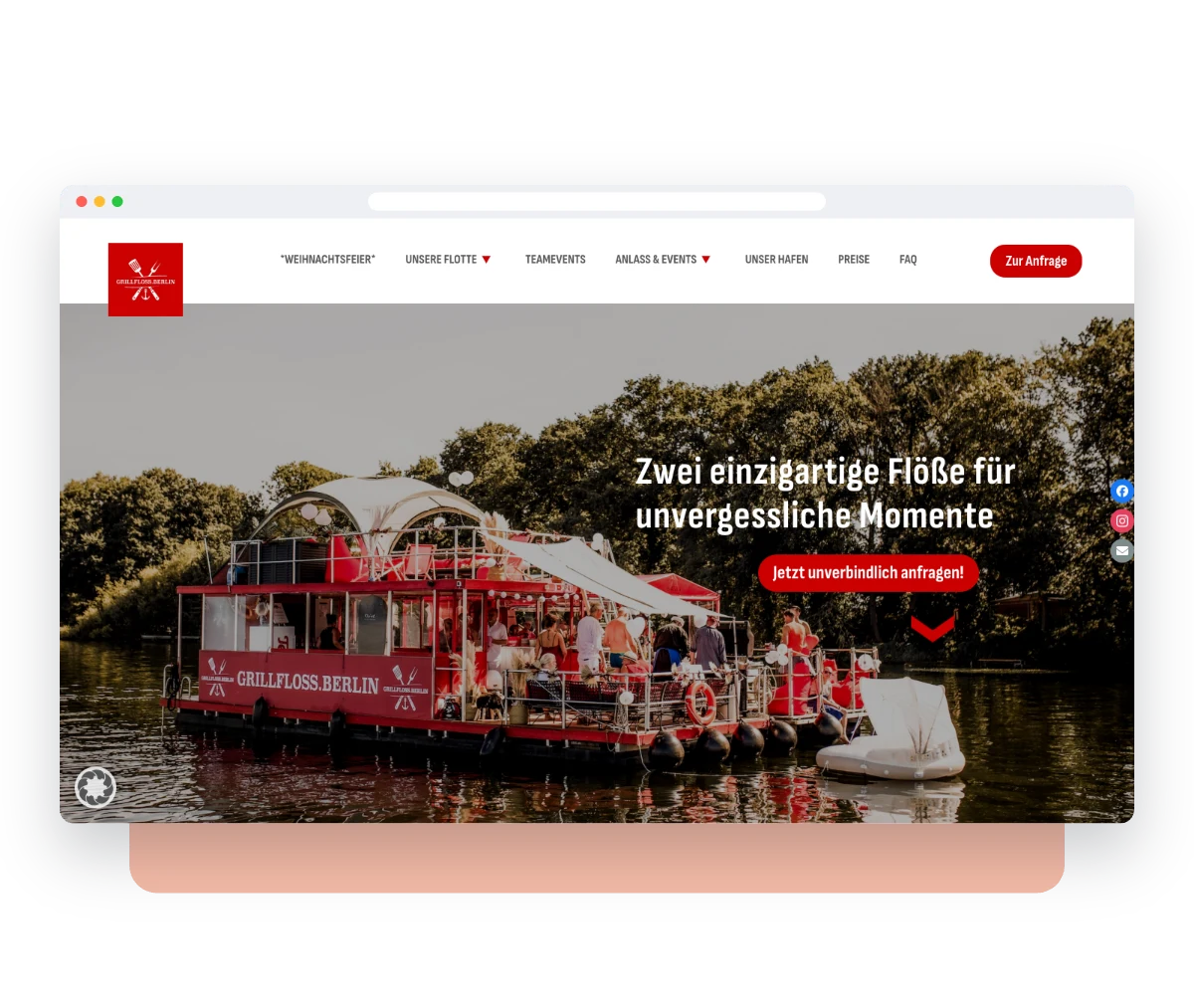 Website von Grillfloss Berlin im Browserfenster – Webdesign von Creativ Media Factory