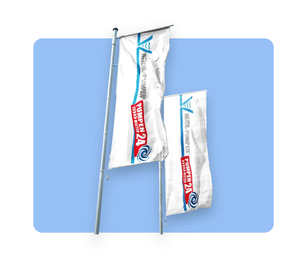Bedruckte Fahnen im Design von Heide Pumpen – Printdesign von Creativ Media Factory