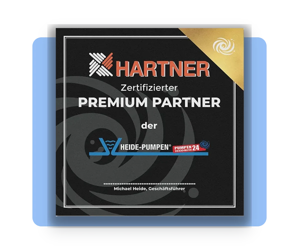 Auszeichnung „Premium Partner“ im Design von Heide Pumpen – Printdesign von Creativ Media Factory