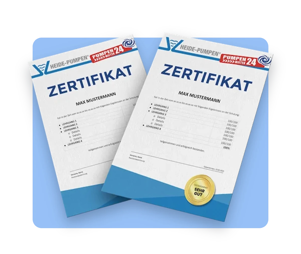 Zertifikate für Heide Pumpen – Grafik- und Printdesign von Creativ Media Factory