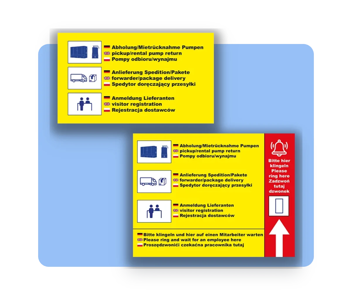 Hinweisschilder im Corporate Design von Heide Pumpen – Printdesign von Creativ Media Factory