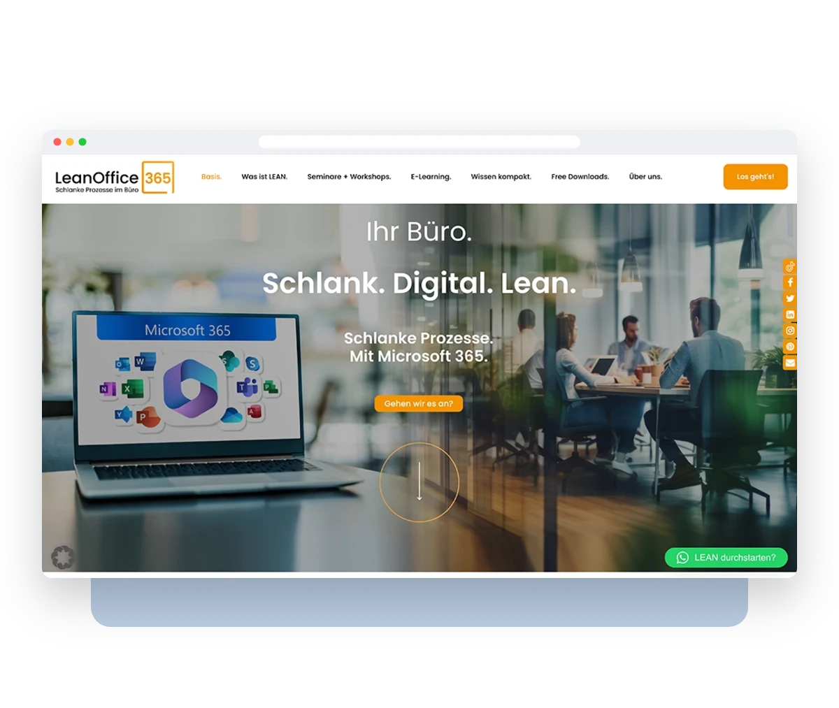 Website von Leanoffice365 im Browserfenster – Webdesign von Creativ Media Factory