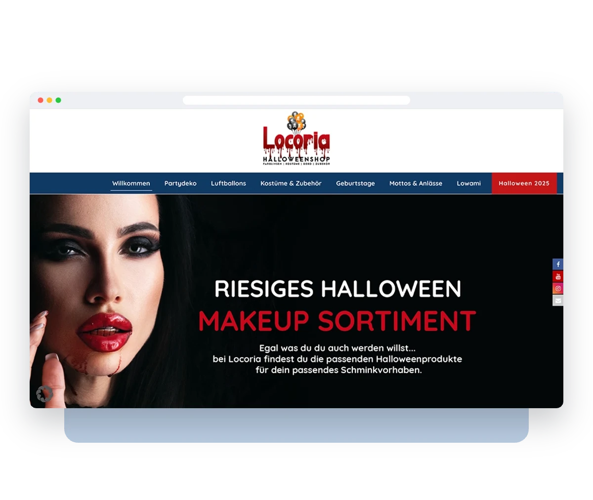 Website von Locoria Partyshop im Browserfenster – Webdesign von Creativ Media Factory