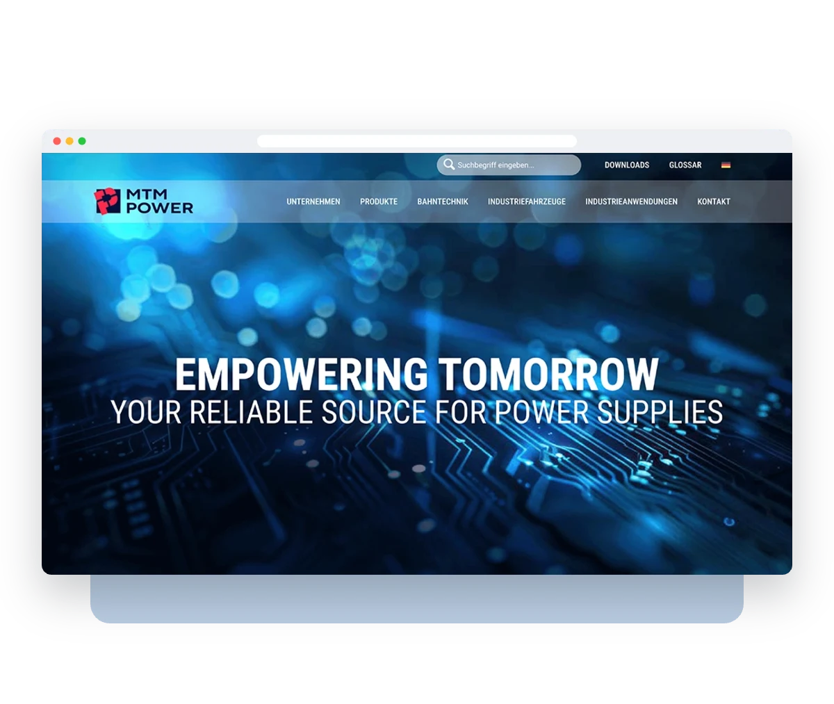 Website von MTM-Power im Browserfenster – Webdesign von Creativ Media Factory