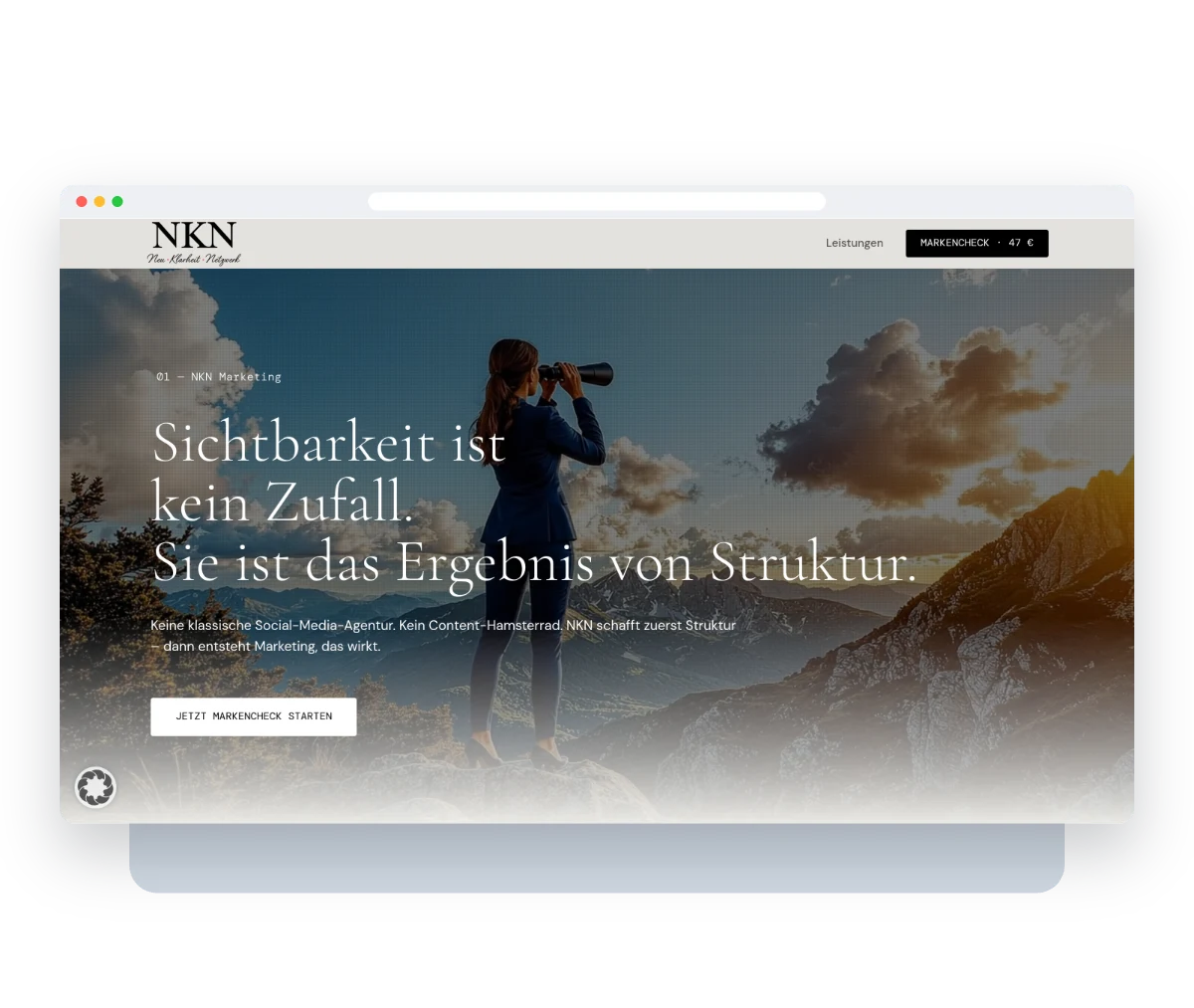 Website von NKN Marketing im Browserfenster – Webdesign von Creativ Media Factory