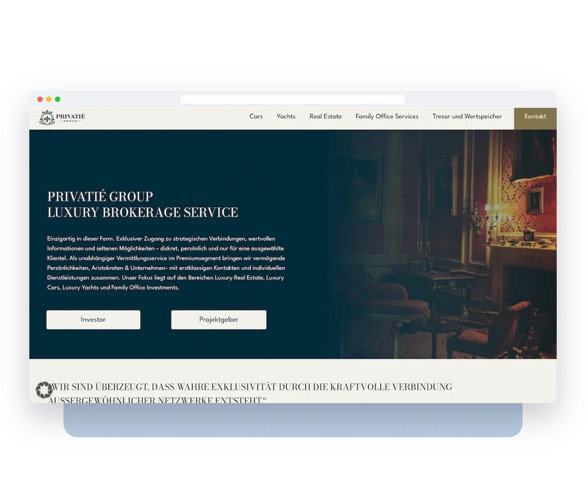 Website von Privatié Group im Browserfenster – Webdesign von Creativ Media Factory