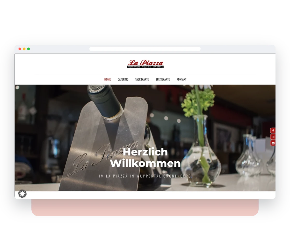 Website von Restaurant La Piazza im Browserfenster – Webdesign von Creativ Media Factory