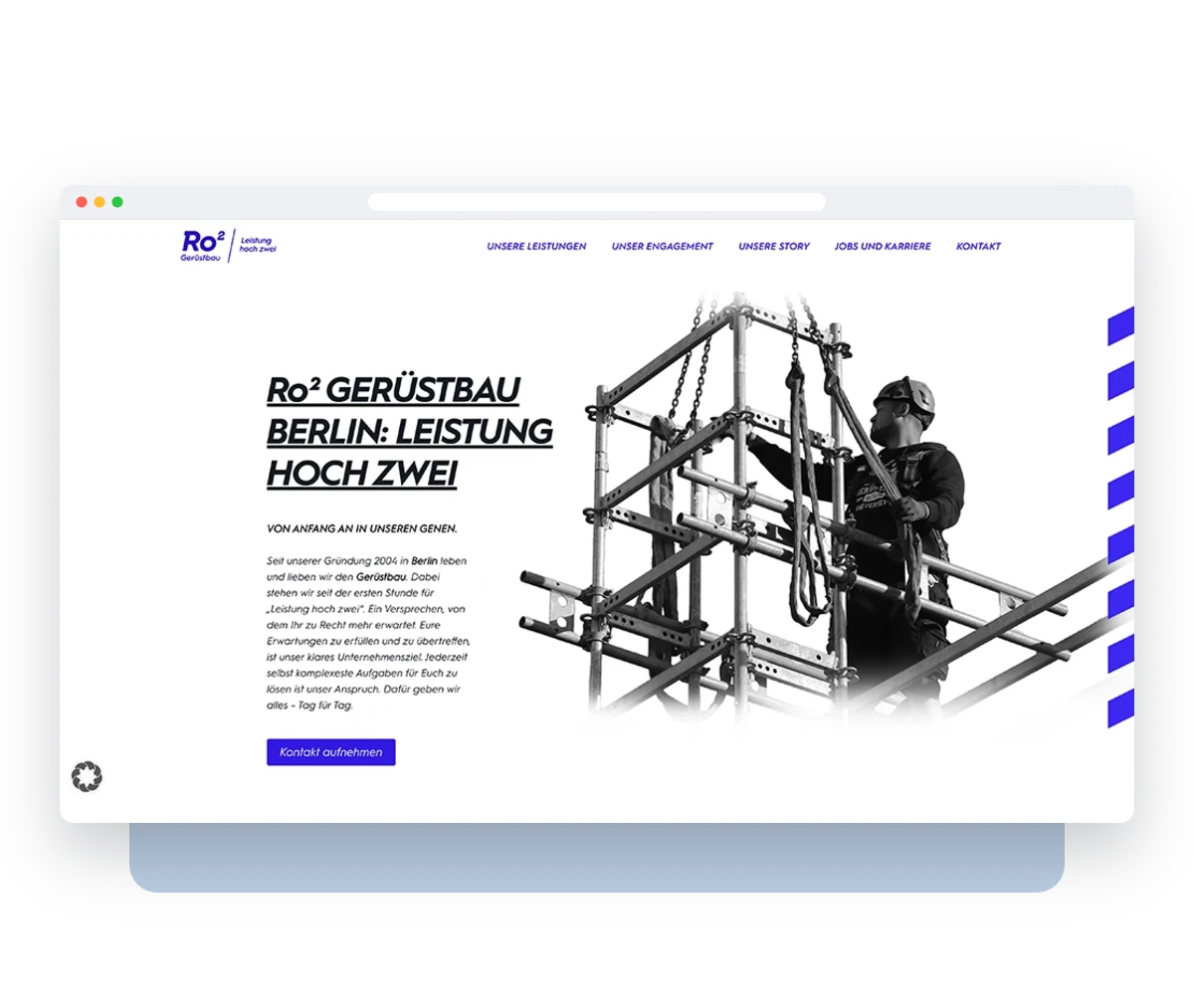 Website von Ro2 Gerüstbau im Browserfenster – Webdesign von Creativ Media Factory